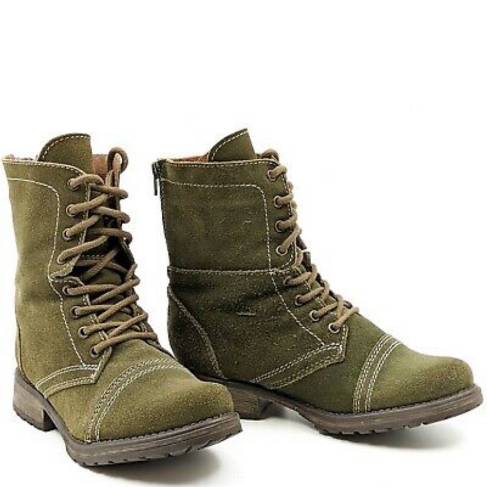 Steve Madden Fame Women Green Olive Leather Combat Boots 9
